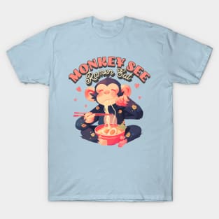 Monkey See Ramen Eat cute retro funny monkey T-Shirt